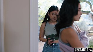Asian teenager threesome sex with bestie and bf