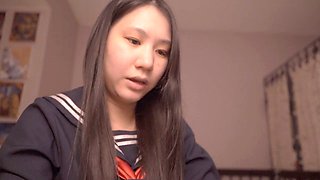 Cute Asian schoolgirl Alize Zaide has a solo adventure with a mature stud