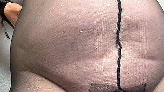 Mrs Mature Feet Showing off in Her Pink High Heels and Sexy Sheer Body Stocking