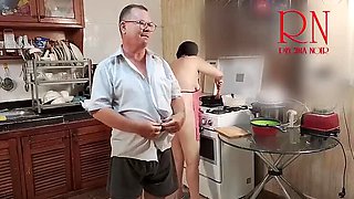 Hot Maid Morning Chaos - Nude Kitchen Tease & Funny Fuck