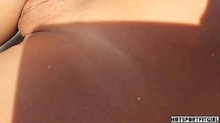 Sexy girl naked on the beach. My boyfriend loves to show my ass hole and pussy in public places