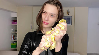 Latex Fetish Tease - Crushing Oiled Banana POV