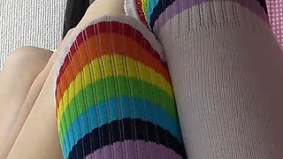 Skinny Natural Boobs Japanese Girl in High Cut Thong Leotard Sitting on Chair During Fitness Break, Watch From Under the Desk