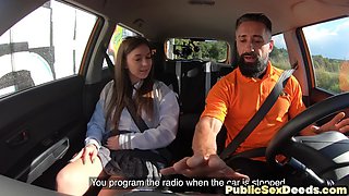 Public upskirt cuntride with driving teacher