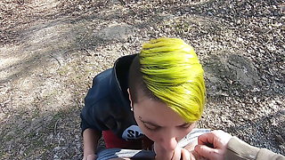 Outdoor blowjob at the lakes with cum in mouth and swallowing