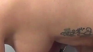 Tattooed big boobs loves the cock in pussy in mouth in the bathroom