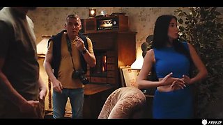 French Brunette with Huge Fake Tits Gets Her Nipples Sucked in Time Stop Hypno Sex