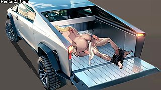 Hot Car Sex with the Secretary on a Tesla Cybertruck in the Parking Lot Hentai Cartoon Porn Animation