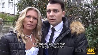 Blonde MILF Claudia Mac in White Wedding Dress Gets Fucked Doggystyle by Debt Collector