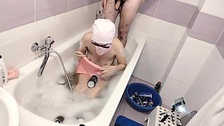Amateur Couple Taking a Bath, Wife with Hairy Pussy, Big Ass, Big Tits.
