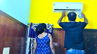 AC Mechanic Fucks Hot Bhabhi's Tight Pussy and Drinks Her Juices - Desi Indian Homemade Sex