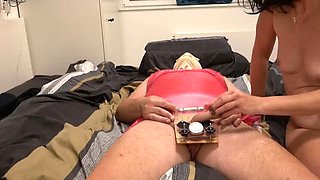 Electric Shock Femdom - Humiliated Sissy Husband in Chastity Cage