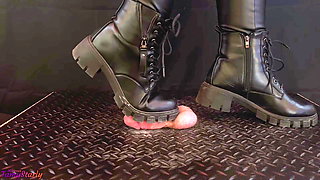 Aggressive CBT Stomping in Black Leather Combat Boots with TamyStarly - Bootjob Showjob Ballbusting