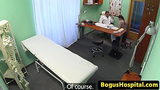 Cocksucking sales rep pussyfucked by doctor