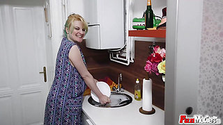 Cougar fucks a cake roll stand