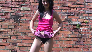 Cute Teen Lolly Flashing Her Small Tits and Pussy Outdoors