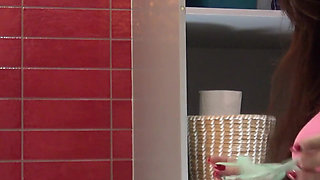 Sexy and Hor Petite Brunette Babe Takes Her Smallest Panties off While Flashing Pussy Lips and Naked Ass Under Her Skirt