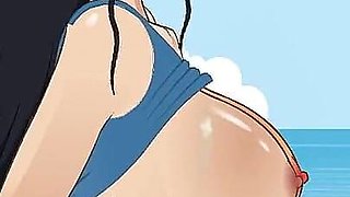 Nico Robin Gets Her Throat Fucked Like a Little Slut by Nami’s Boyfriend on the Beach
