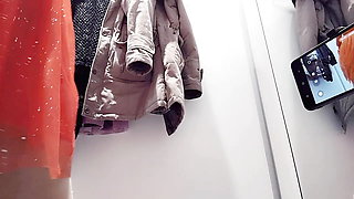 Amateur wife trying on clothes. hairy pussy, sexy brunette, big ass, sexy clothes, panties, socks, shorts, panties.