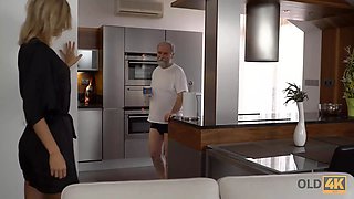 Old4k. after gulping tea woman and her aged husband have xxx on the sofa