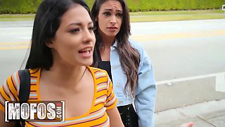 (Katana Kombat) just argued with her bf at a bus stop (Serena Santos) emerges to pick up the lumps - mofos