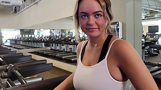 A hard gym session results in doing cardio in car with joyful orgasm