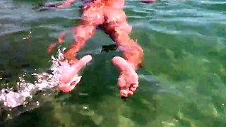 Naked Swimming MILF at the Beach