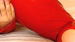 Smoking Fetish with Red Pvc Catsuit