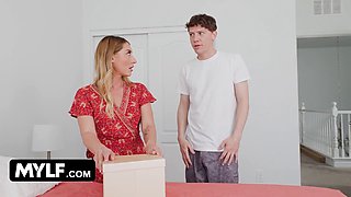 Stepson & friend double the fun with their huge dicks & dirty talk during Stepmom's Birthday Blowjob & Titplay