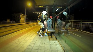 Really Risky Sex at a Bus Stop with a Young Stepsis That Ends with an Orgasm and a Cumshot