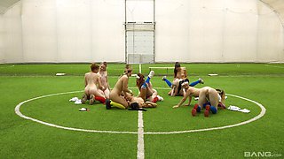 Kitsune and other slutty girls masturbate on the football field