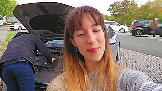 Kinky German Teen Layla Von Hohensee Deep Throat Cum Swallow in Public Toilet