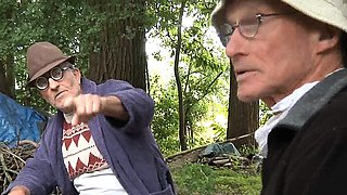 Vagabond grandpas fuck teenie in the forest
