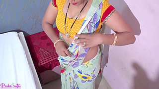 Stepmother Ravinadesi Gets Cum Facial From Her Stepson During Changes Clothes.