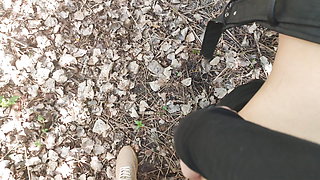 fucked my girlfriend doggy style on a walk in the park, leather leggings