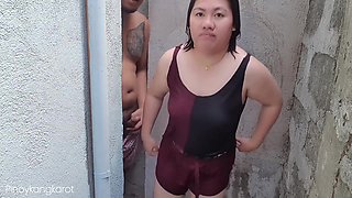 Filipina Taking A Bath Outside The House Got Fuck