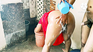 Desi Mommy By Boy In Bathroom