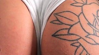 Perfect Round Ass Tattoo Babe and Huge Puffy Cameltoe!