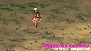 Male ninja and a female ninja fight each other in a volcano crater.