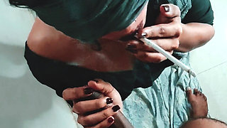 Indian Girlfriend Makes Blowjob While Smoking POV