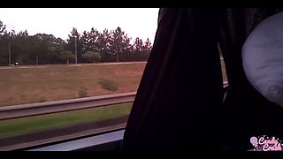 Naughty, Naked Girl Masturbating on the Travel Bus