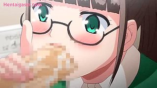 The newly-formed, short big-breasted sister uses her big tits to give him a titjob, making him cum and then cumming inside her mouth.