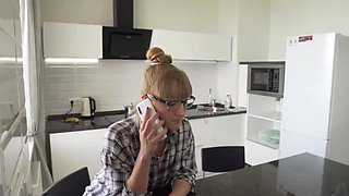Horny MILF Sasha Bikeyeva in Glasses Fucks Plumber Hard in Kitchen - Doggystyle & Missionary