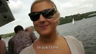 Big tits blonde showing off her curves on a boat and rides