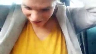 Pretty French girl squirts out of the car