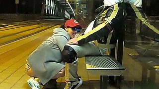 Really Risky Sex at a Bus Stop with a Young Stepsis That Ends with an Orgasm and a Cumshot