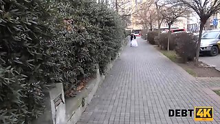 Debt4k. curly blonde is loving porno while cuckold groom is observing