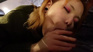 Sucking in the Car From a Redhead Student - Furiyssh