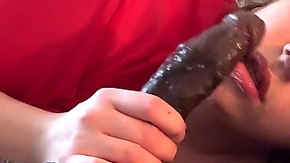 BBW BBC Interracial Red Robe Stripping, BJ, & Shaved Pussy Fucking
