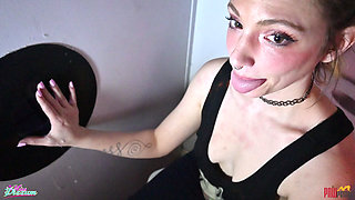 Girlfriend Sucks Condom off Stranger at Glory Hole